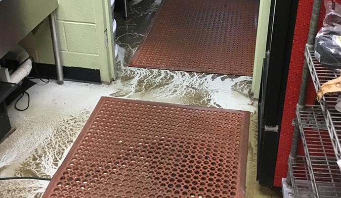 Commercial kitchen floor flooded