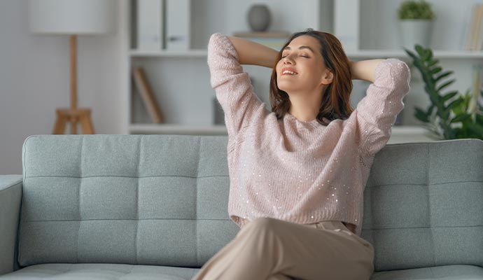 Person relaxing in room with fresh air