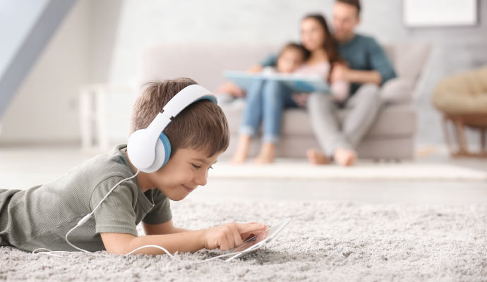 child playing on a clean carpet