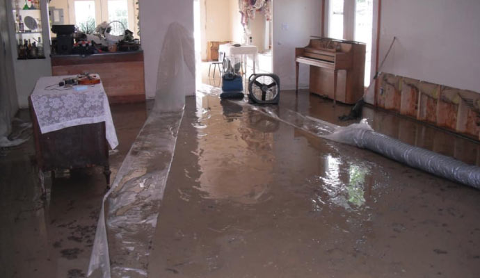 A flooded living room 